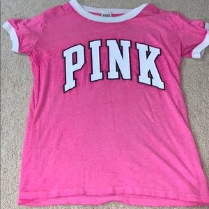 A pink T-shirt from pink the back is all pink.